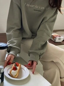 DAZY Đồ họa Khẩu hiệu Thả vai Áo chui đầu Oversized - màu xanh lá - Xem 3