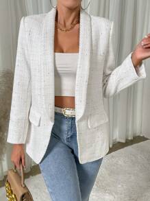 Ellegaria. Shawl Collar Flap Detail Open Front Blazer Fall Cloth For Women - White - View 5