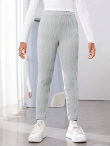 女大童素色高腰緊身打底褲 - 淺灰色 - 查看 3