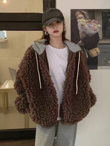 DAZY Abrigo teddy extragrande con hombros caídos - Marrón - Ver 8