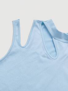 SHEIN MOD 鏤空不對稱下擺背心上衣 - 藍色 - 查看 4