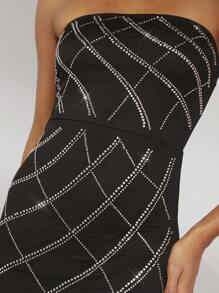 SHEIN BAE 水鑽細節開衩大腿抹胸洋裝 - 黑色 - 查看 6