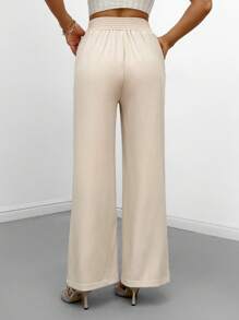 SHEIN Privé Solid Slant Pocket Wide Leg Suit Pants - Apricot - View 2