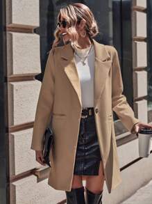 SHEIN LUNE 西裝領單釦花呢外套 - 卡其色 - 查看 6