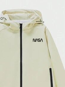 Manfinity EZcore Loose Men's Letter Print Zip Up Hooded Jacket - Khaki - View 4