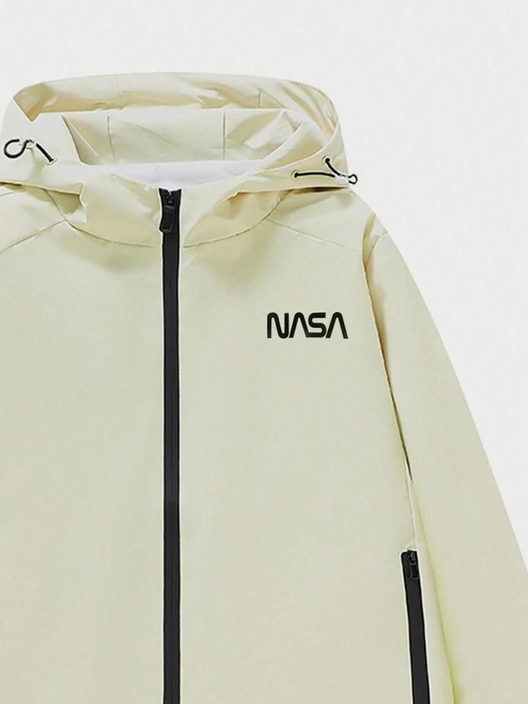 Loose Men's Letter Print Zip Up Hooded Jacket