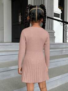 SHEIN 女小童素色條紋針織毛衣洋裝不附腰帶 - 粉色 - 查看 2