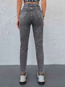 Cloudara Solid Slant Pocket Tapered Jeans - Grey - View 2