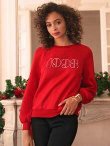 SHEIN Frenchy Letter Graphic Drop Shoulder Sweatshirt - Red - View 5
