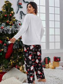 Talla grande Conjunto de pijama pantalones con camiseta con estampado de Navidad - Multicolor - Ver 3