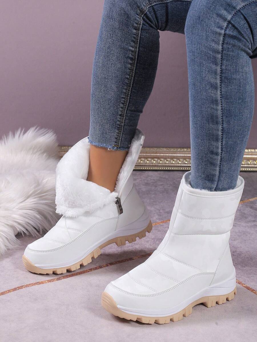 Giày bốt đi tuyết dày ấm áp tối giản cho nữ, giày bốt đi tuyết chống trượt ngoài trời, giày đi bộ đường dài - trắng - Xem 1