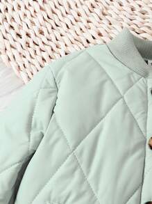 Young Boy Slogan Patched Detail Quilted Bomber Jacket - Green - View 4