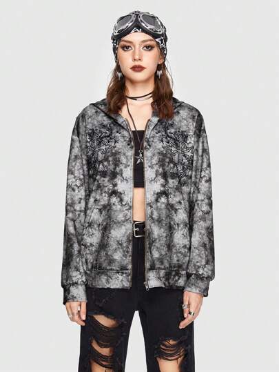 Grunge Punk Tie Dye Drop Shoulder Hoodie