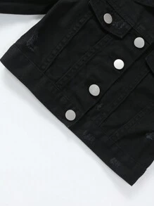 SHEIN Young Girl 1pc Flap Pocket Denim Jacket - Black - View 4