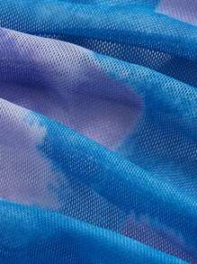 GENKIRA Nhuộm buộc Một bờ vai Xù Lưới Áo - Màu xanh lam - Xem 3