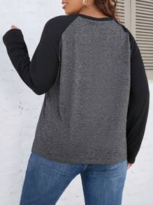 SHEIN LUNE Talla grande Camiseta con estampado de Navidad de manga raglán - Multicolor - Ver 2