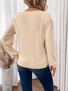 SHEIN Frenchy Bảng điều khiển ren Guipure Tay áo lồng đèn Áo len - Màu be - Xem 2