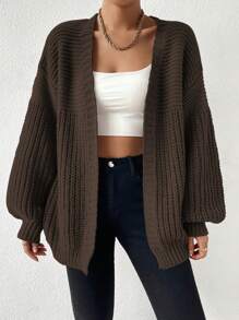 EMERY ROSE Open Front Drop Shoulder Cardigan,Long Sleeve Tops Fall Winter Cloth For Women - Coffee Brown - View 3