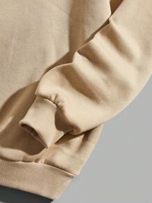 青少年男孩標語和卡通圖案袋鼠口袋抽繩保暖連帽衫 - 卡其色 - 查看 4