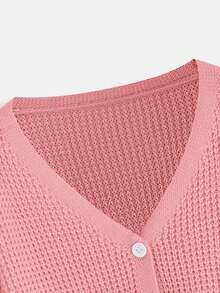 SHEIN Teen Girl Drop Shoulder Button Front Cardigan - Watermelon Pink - View 3