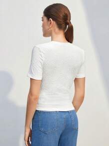 BizChic Chất rắn Vòng cổ Áo thun - trắng - Xem 8