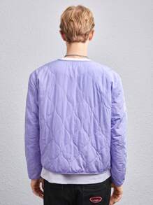 Manfinity VCAY 1pc Letter Patched Detail Oversize Quilted Coat, For Fall Winter - Purple - View 2
