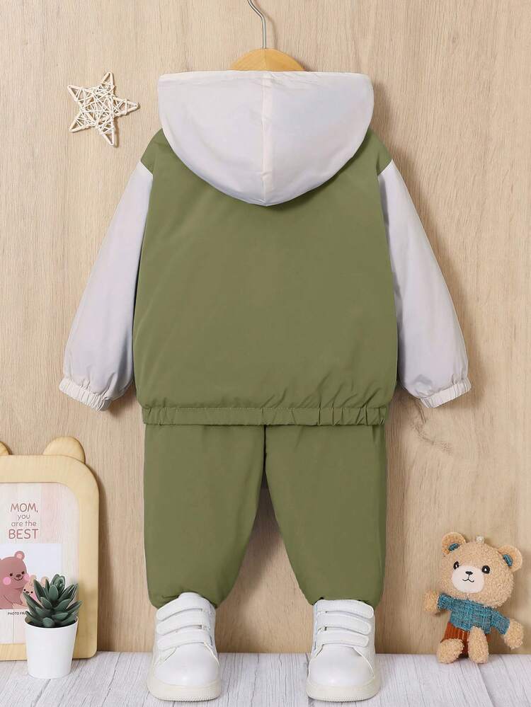 Baby Boy Colorblock Zip Up Hooded Jacket & Pants Without Tee