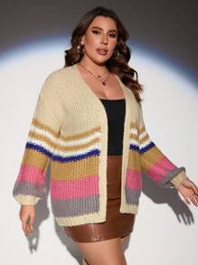 SHEIN LUNE Plus Color Block Drop Shoulder Duster Cardigan - Multicolor - View 4