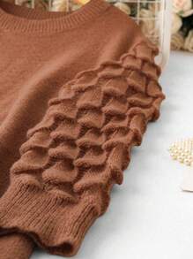 Calvaya Plus Solid Round Neck Sweater Dress - Coffee Brown - View 4