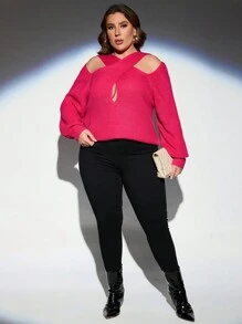 SHEIN Clasi 加十字剪裁毛衣 - 玫紅色 - 查看 6