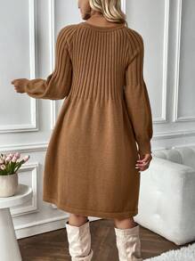 SHEIN LUNE Đồ đan Ribbed Tay áo lồng đèn Đầm Áo len - màu nâu - Xem 2