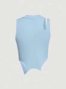SHEIN MOD 鏤空不對稱下擺背心上衣 - 藍色 - 查看 2