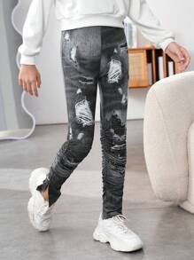 少女水染褶皺分裂裤 - 灰色 - 查看 1