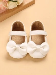 1 par de zapatos planos casuales de suela blanda con decoración de moño para niñas bebé