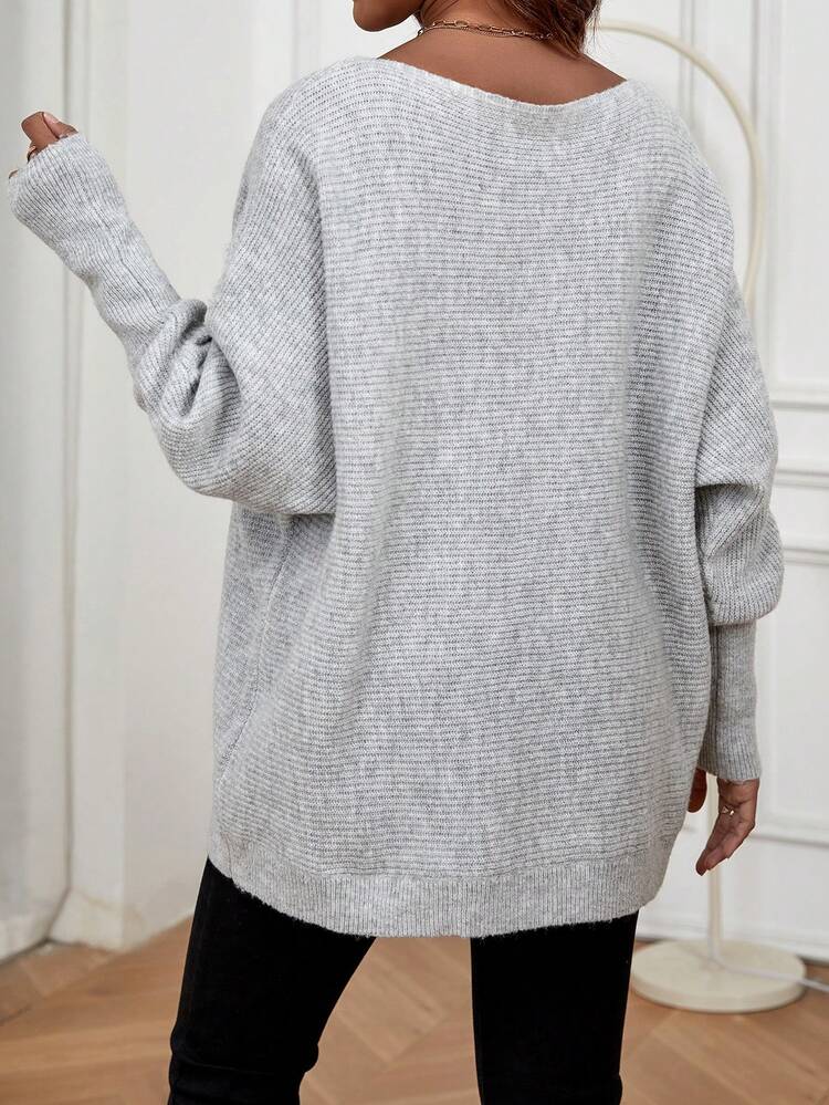 Maternity Batwing Sleeve Ribbed Knit Sweater, For Winter
