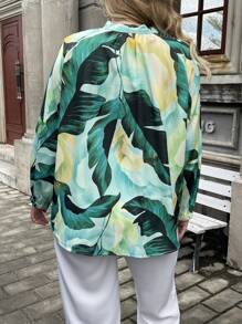 Flirla Talla grande Blusa con estampado de manga farol