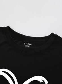 SHEIN LUNE Plus Heart Print Tee - Black - View 3