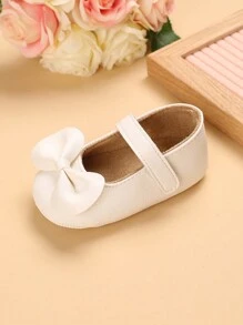 1 par de zapatos planos casuales de suela blanda con decoración de moño para niñas bebé