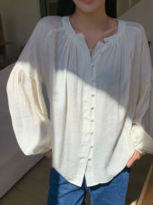 DAZY Cardigan ampio da donna, stile casual business, camicia a maniche lunghe tipo divisa scolastica