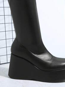 Faux Leather Zip Up Platform Boots - Black - View 3