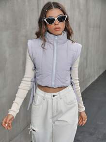 SHEIN Unity Knot Side Zipper Vest Padded Padded Coat Clothes Winter - Grey - View 5