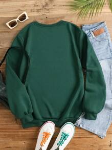 SHEIN EZwear Skeleton & Slogan Graphic Thermal Lined Sweatshirt