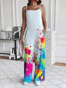 SHEIN LUNE Bộ áo liền quần Cami in mực - Nhiều màu - Xem 5