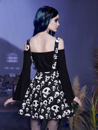 Corpse Bride | ROMWE Skull Allover Print Overall Dress