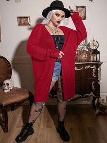 Flirla Áo khoác cardigan hở vai hở lưng cỡ lớn - Đỏ - Xem 3