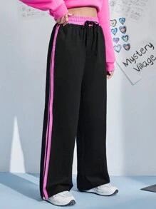 SHEIN EZwear 拼接側邊接縫腰部抽繩長褲 - 彩色 - 查看 4