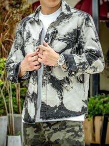 Manfinity Roghcode Loose Fit Men's Tie Dyed Denim Button Up Shirt - Black - View 1