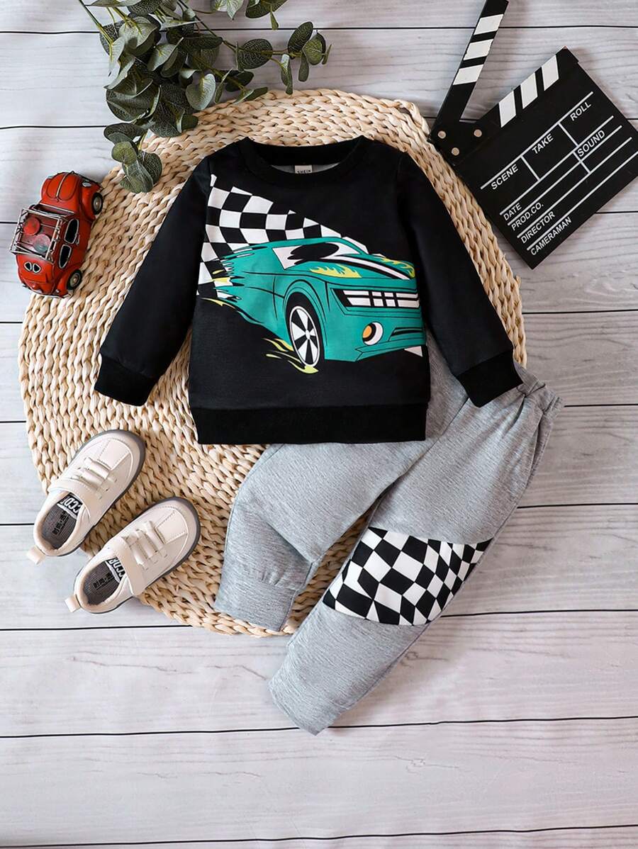 Baby Boy Car Print Sweatshirt & Sweatpants - Multicolor - View 1