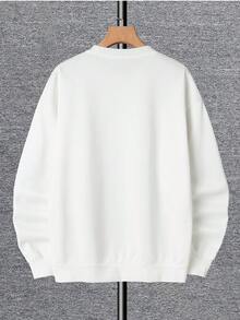 Men Mountain & Slogan Graphic Thermal Lined Sweatshirt - White - View 2