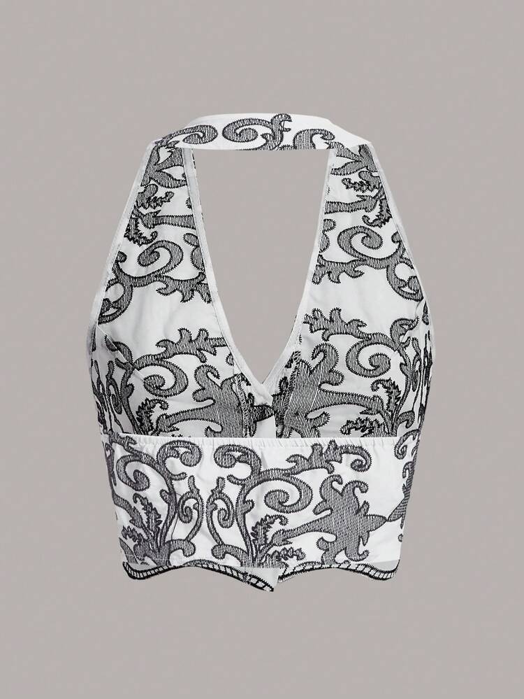 Floral Print Button Front Halter Jacket